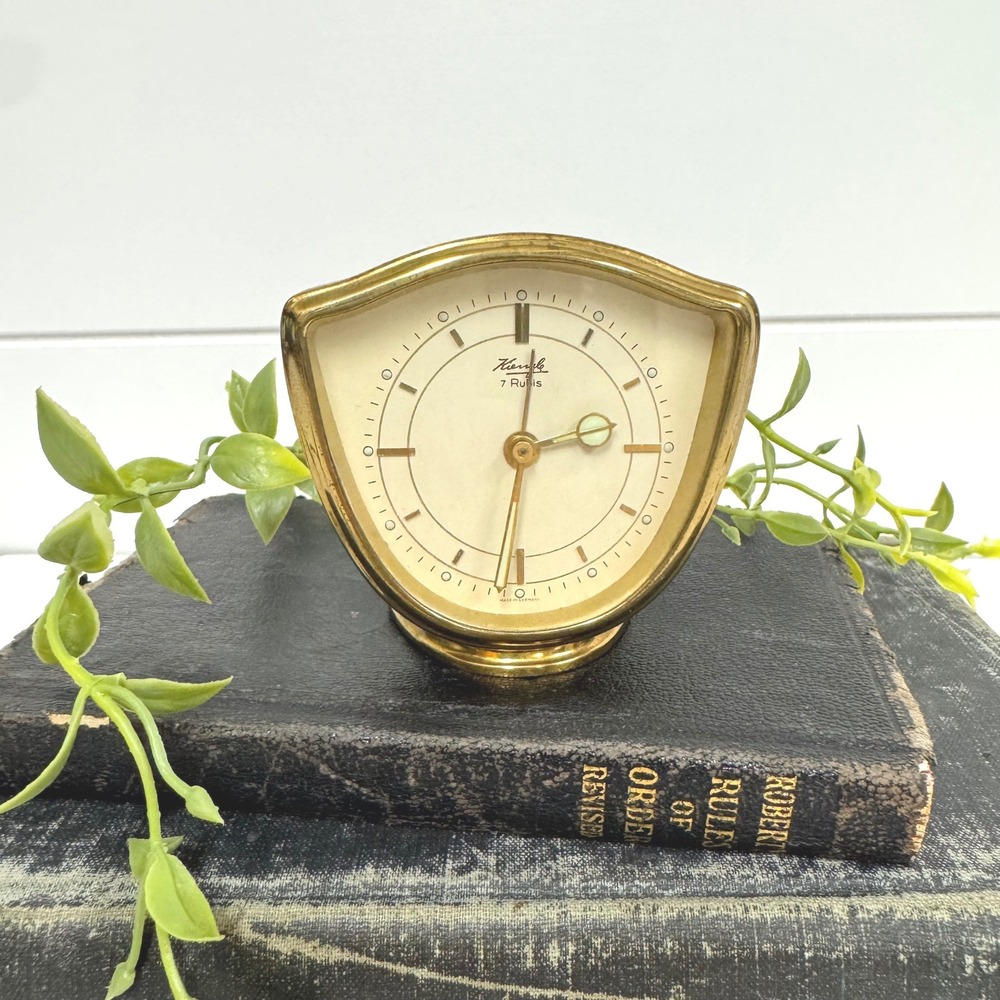 Vintage Kienzle Brass Alarm Clock MCM West Germany Shield- Decor only